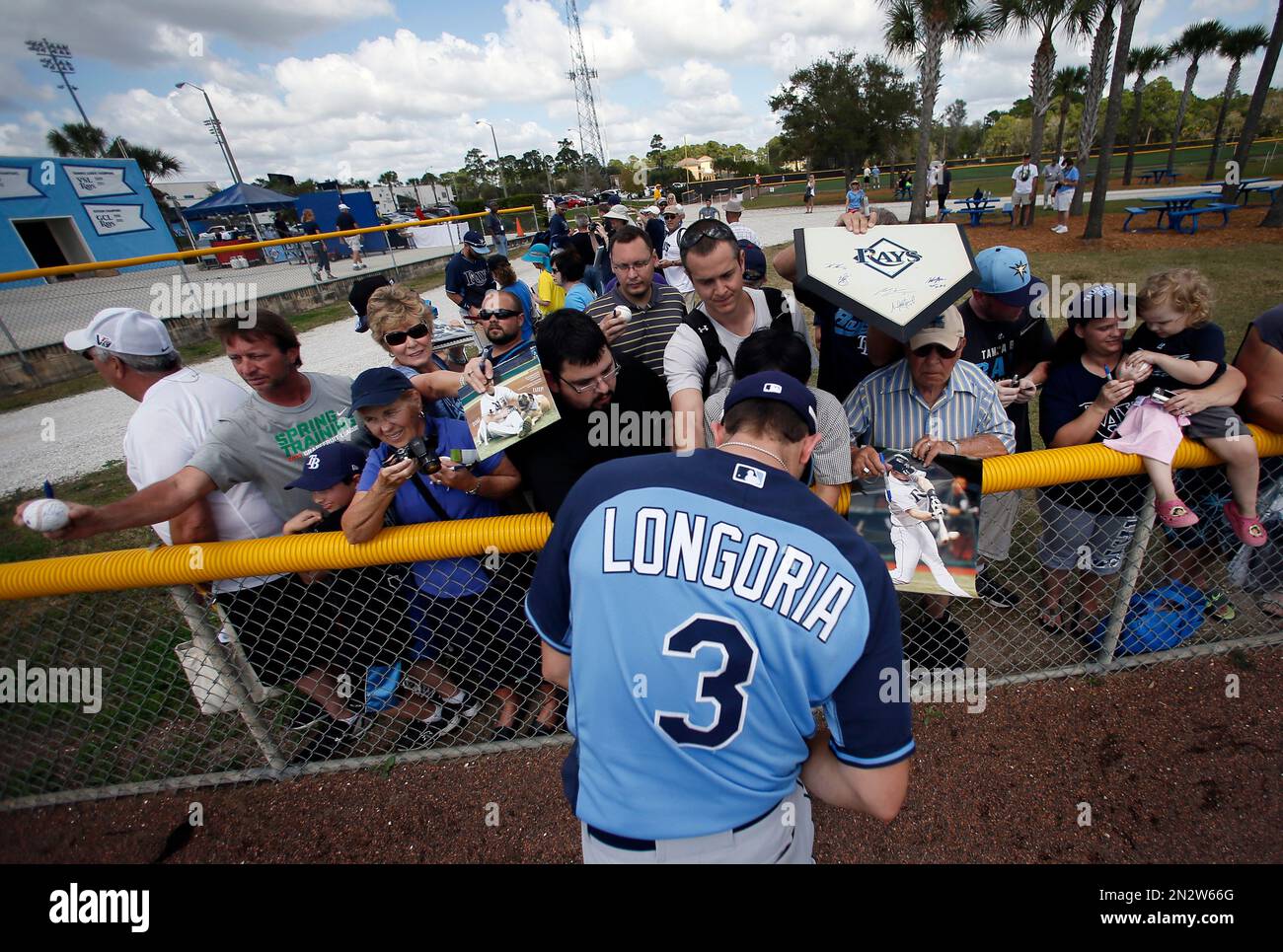 Tampa Bay Rays Evan Longoria looks at the fans prior to game three