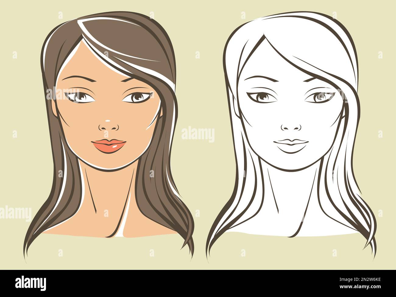 Female head simple close up outline vector drawing Stock Vector