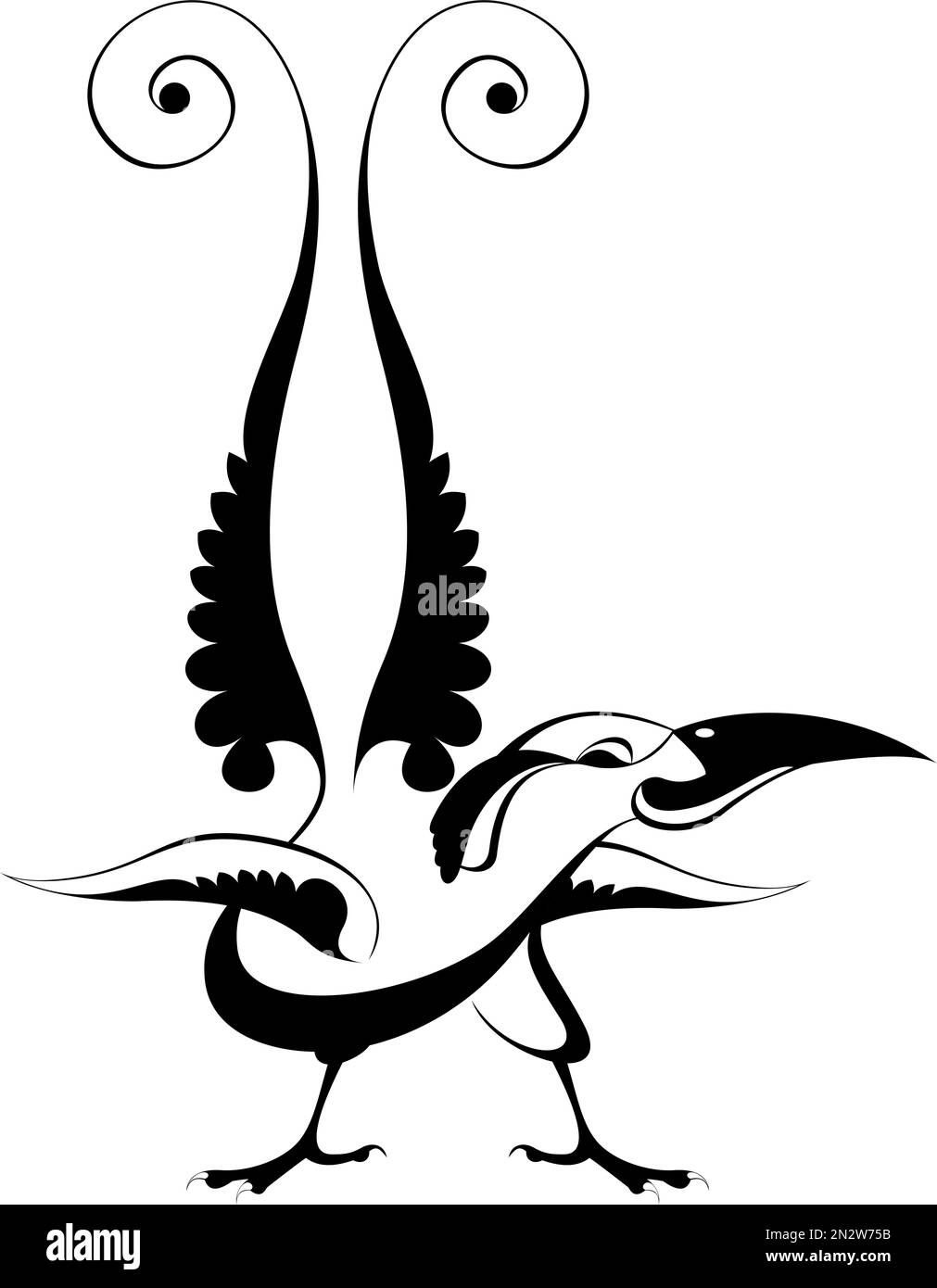 Original art bird isolated illustration. Decor bird of paradise black