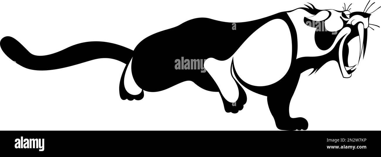 Tiger or panther original art illustration. Fierce tiger or panther black on white original illustration Stock Vector