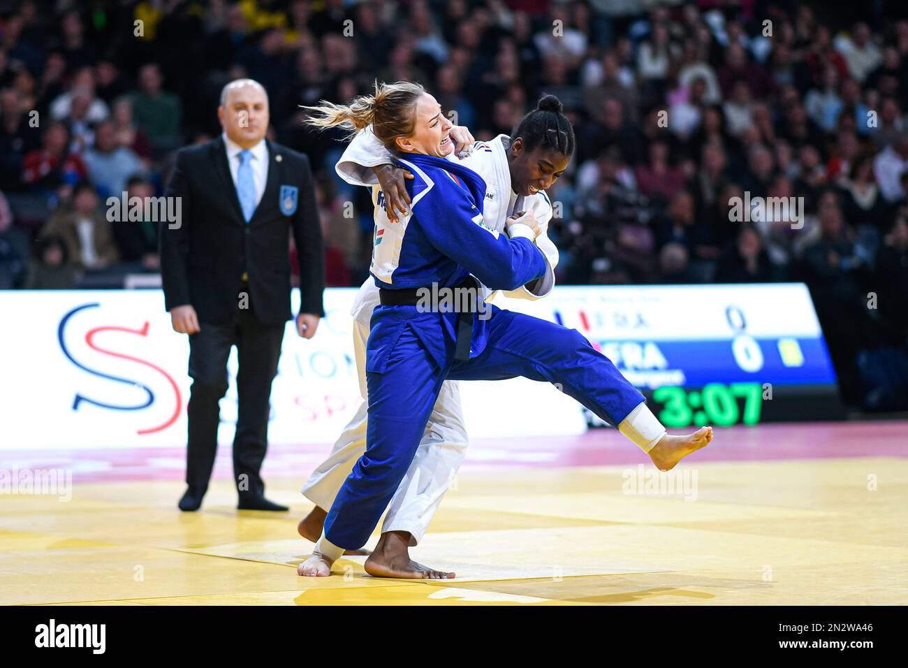 Women's -70 kg, Margaux Pinot (FRA) and Marie Eve Gahie (FRA) during the  Paris Grand Slam 2023, IJF World Judo Tour event at Accor Arena in Paris,  France on February 5, 2023 Stock Photo - Alamy