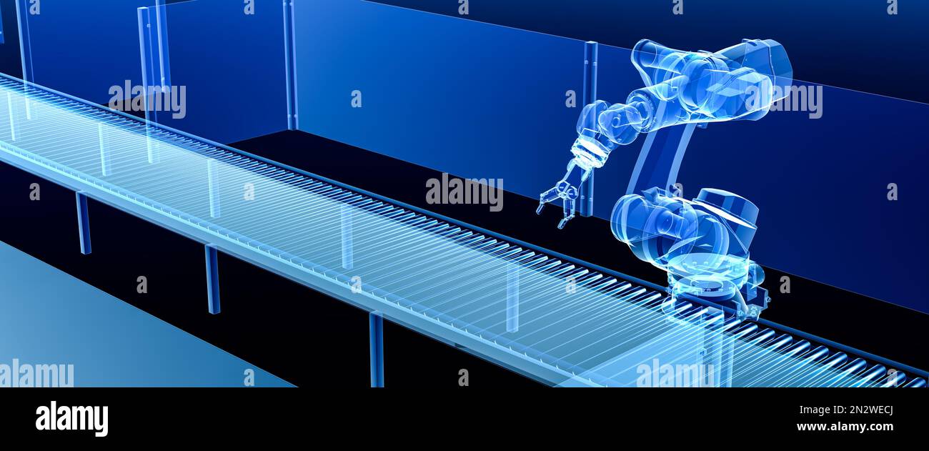 Robot at a conveyor belt in XRay style in a factory building Stock Photo Alamy