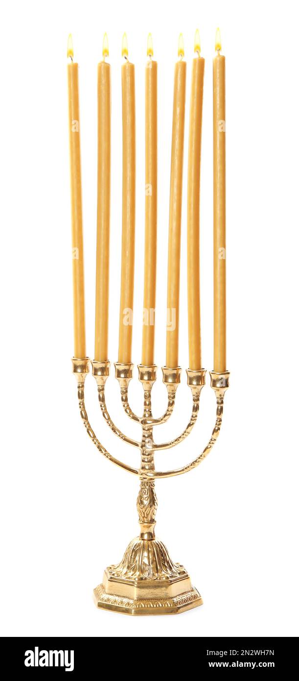 Candles burning on golden menorah Cut Out Stock Images & Pictures Alamy