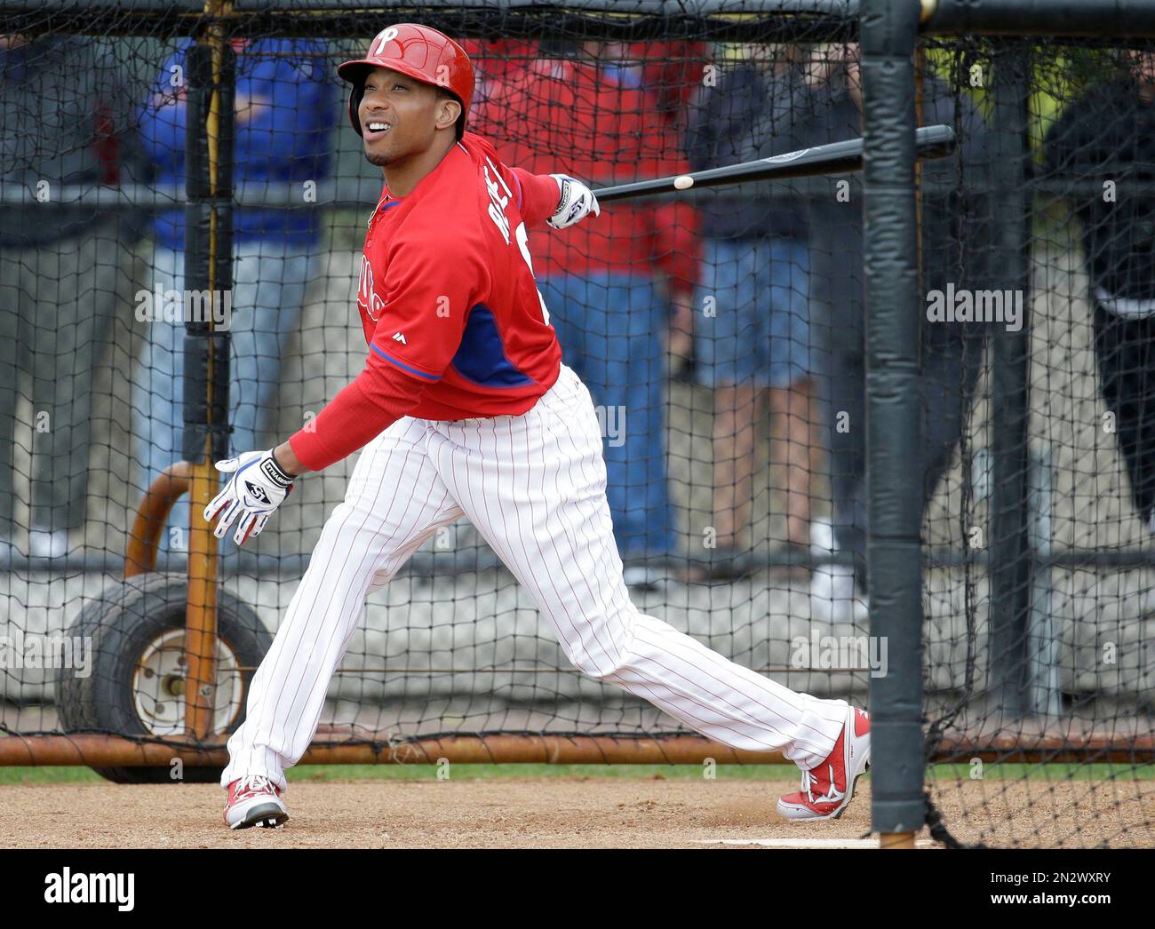 Philadelphia Phillies center fielder Ben Revere takes batting practice