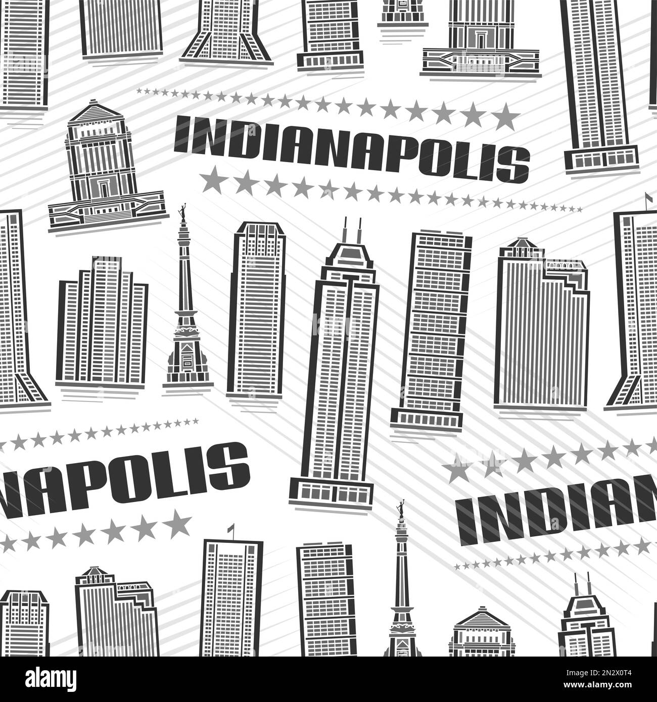 Vector Indianapolis Seamless Pattern, repeating background with illustration of famous indianapolis city scape on white background for wrapping paper, Stock Vector