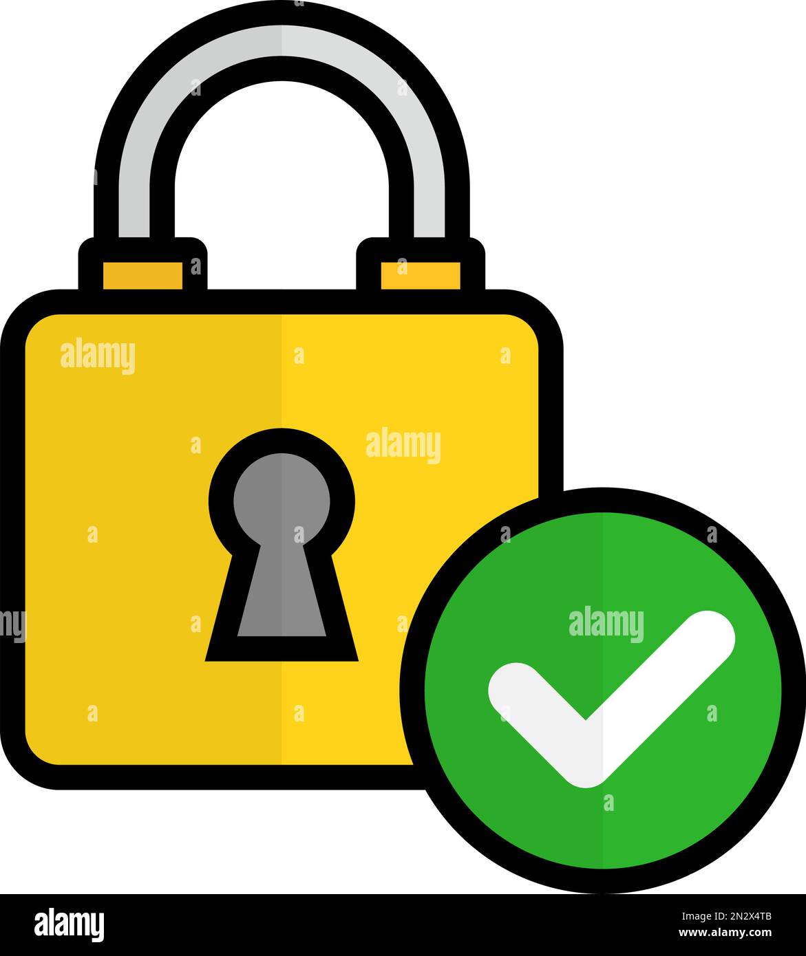 Flat design padlock and check icon. Security and authentication icon. Editable vector. Stock Vector