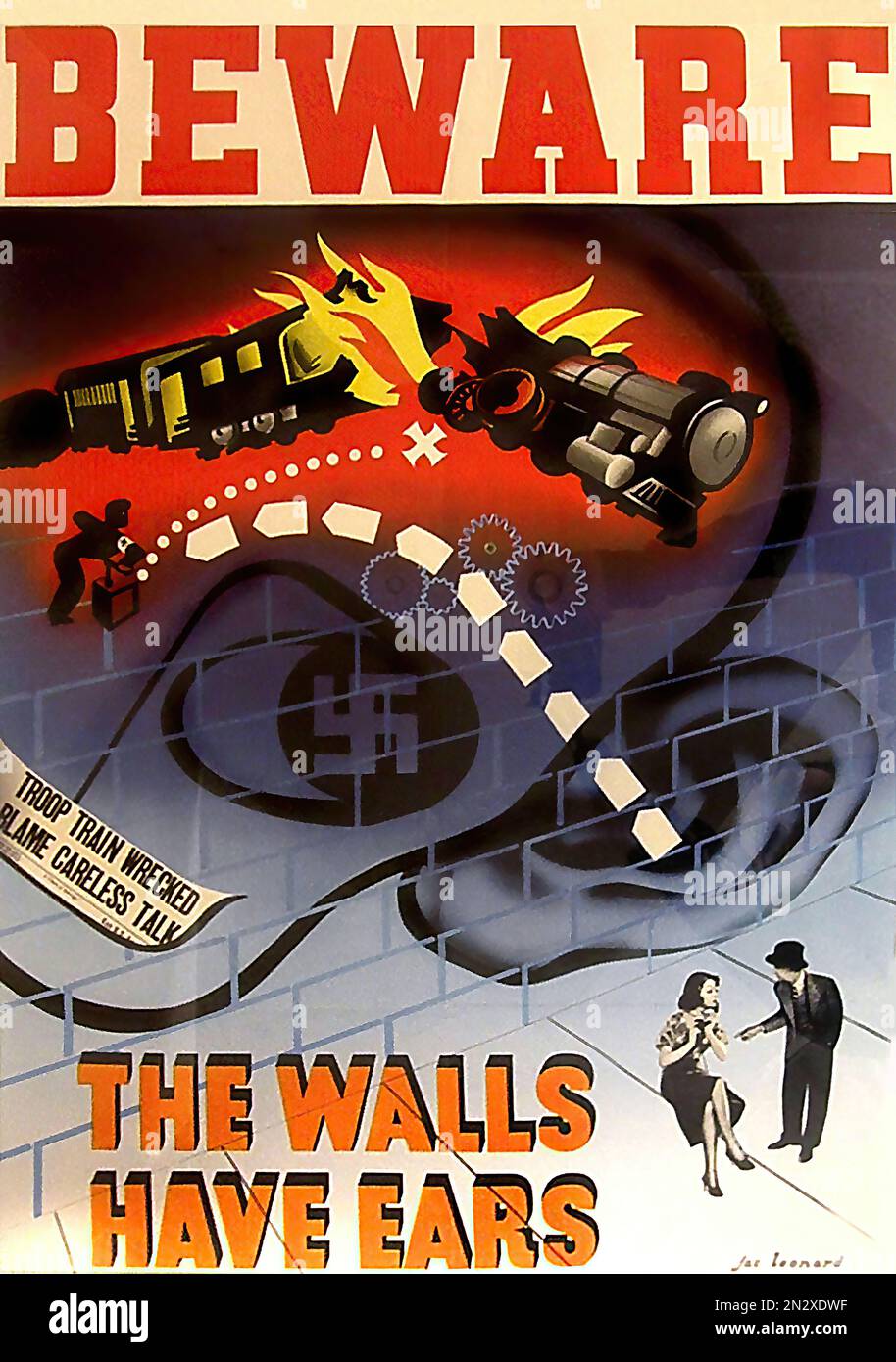Beware the walls have ears !- World War II - U.S propaganda Poster Stock Photo
