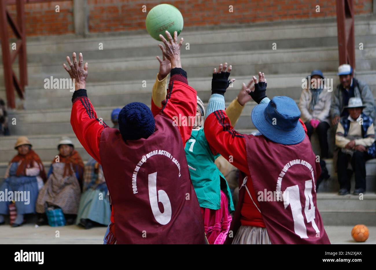 In this Feb. 11, 2105 photo, elderly Aymara indigenous women play