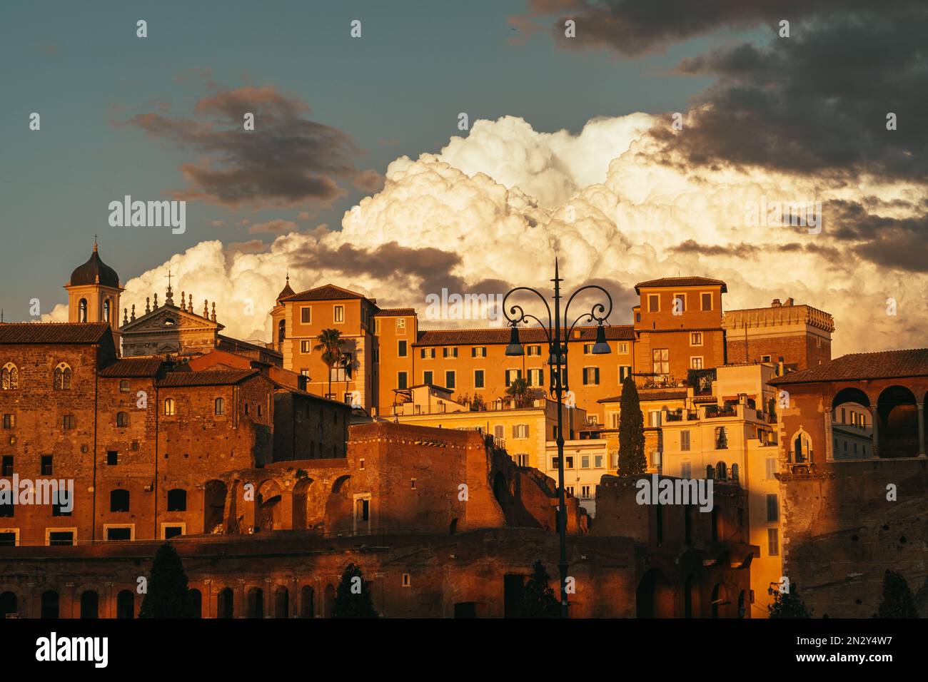 Amazing Sunset at Rome Skyline Duomos Stock Photo