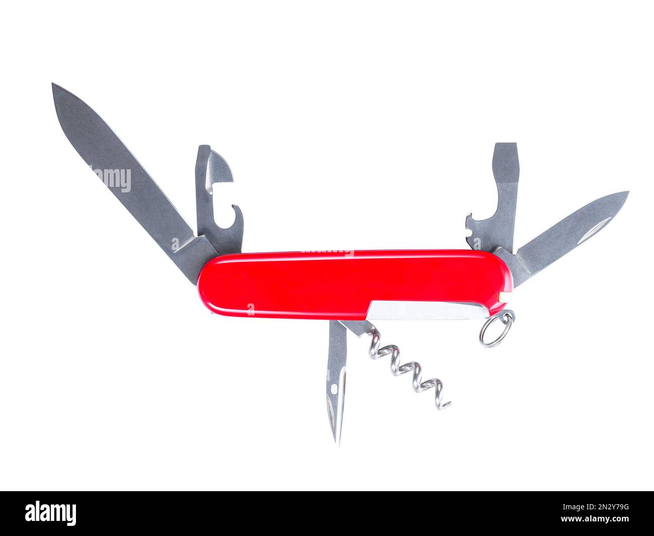 Red folding knife-multitool isolated on white background Stock Photo