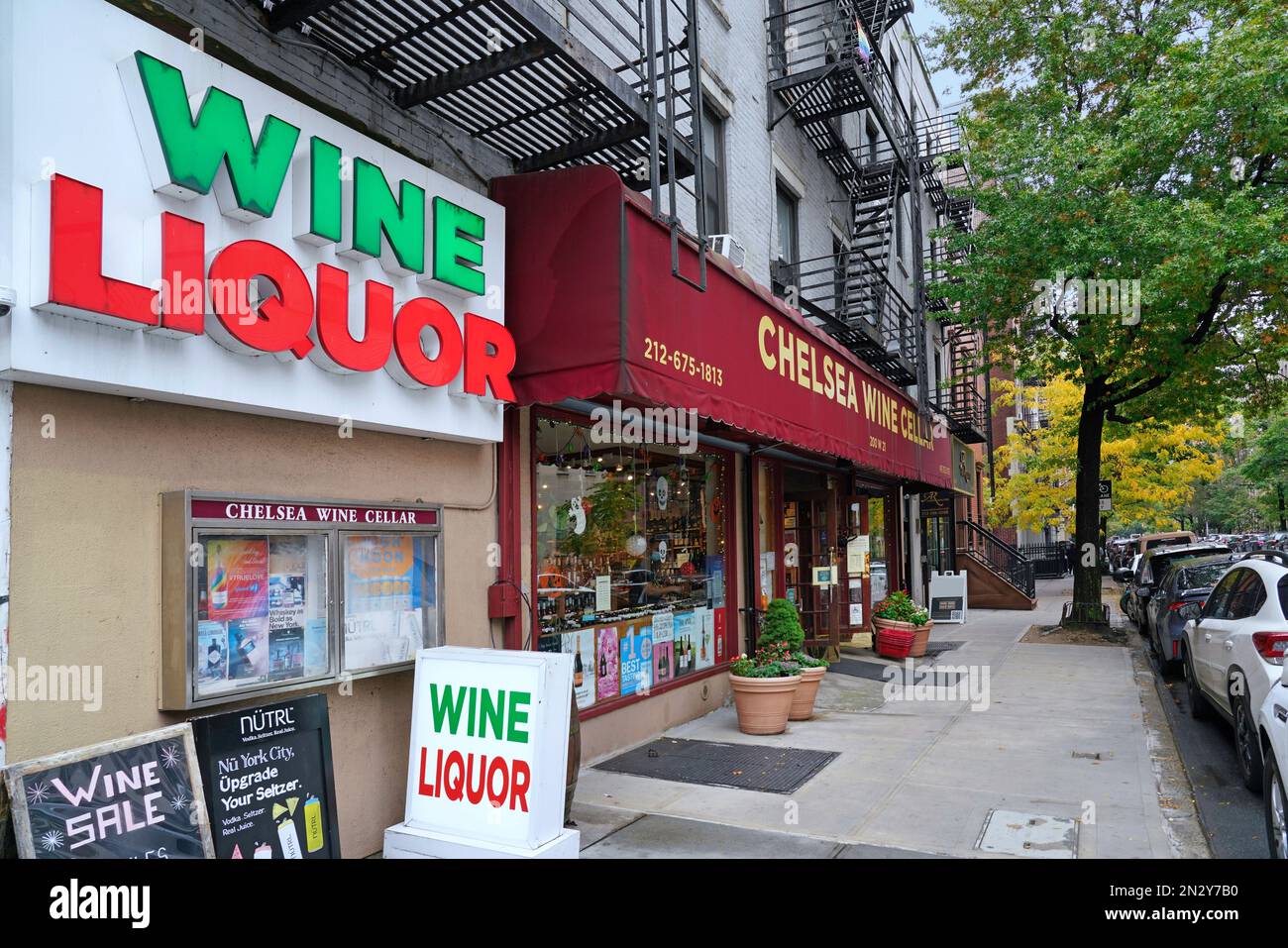 New York, NY October 2022 Chelsea district of Manhattan, liquor and wine store in old
