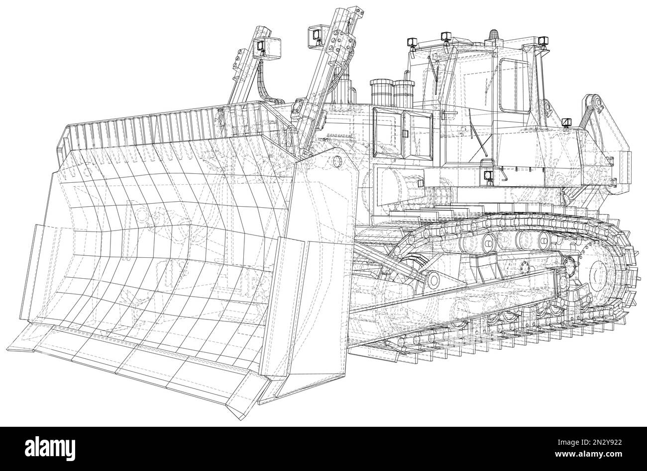 Powerful hydraulic bulldozer. Wire-frame. Vehicle Vector Illustration transport. The layers of visible and invisible lines are separated. EPS10 format Stock Vector