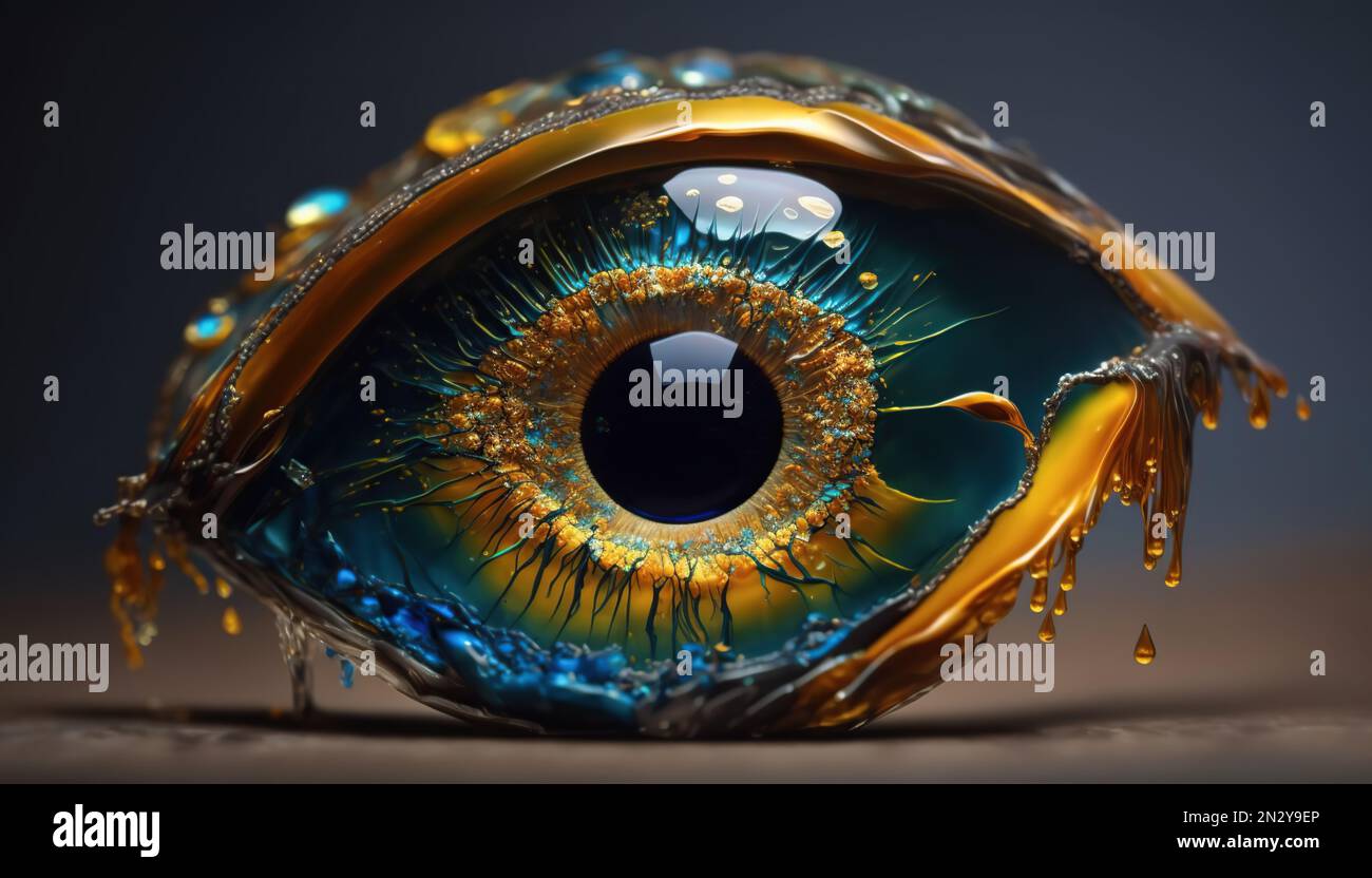 illustration of a stylized eyeball spreading with liquid glass. jewelry