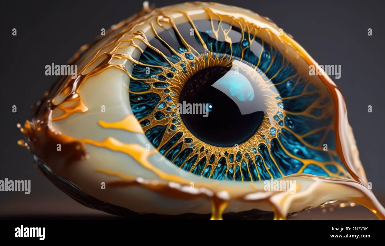 illustration of a stylized eyeball spreading with liquid glass. jewelry