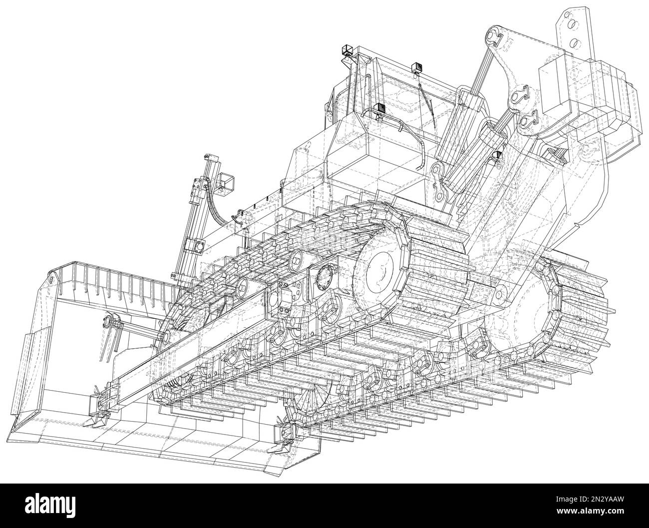 Bulldozer. Wire-frame outline style. Vector rendering of 3d Stock ...
