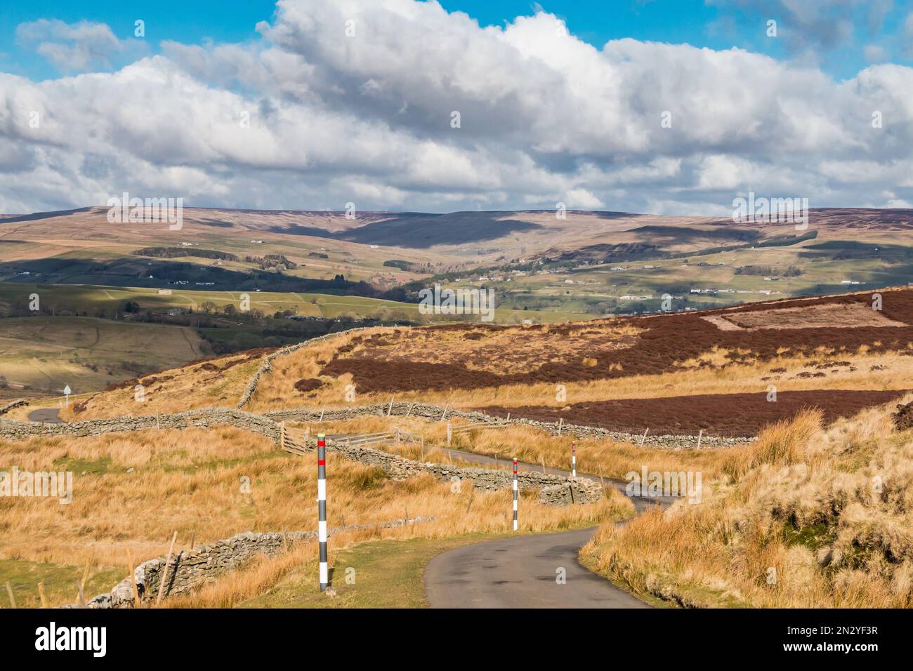 Looking down towards the Hudes Hope in the distance from Harker Hill above Mickleton, Teesdale Stock Photo