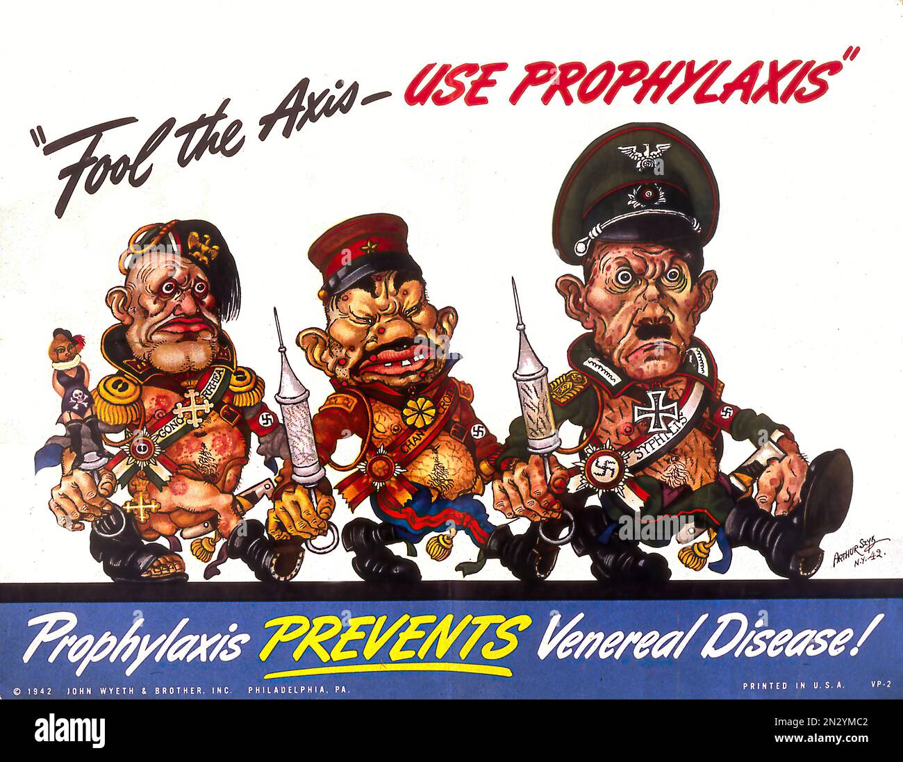 1942 prevent venereal disease! WWII Comic style World War II U.S propaganda Poster Stock