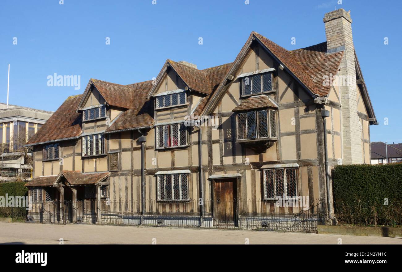 Shakespeare's birthplace is a 16th century half-timbered house in Henley Street where it is believed the Bard was born in 1564 in Stratford upon Avon Stock Photo