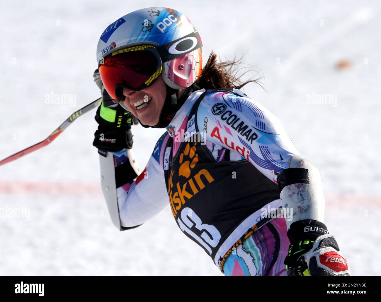 Tina Weirather Celebrates Her Third Place After An Alpine Ski Women s tina-weirather-celebrates-her-third-place-after-an-alpine-ski-women-s
