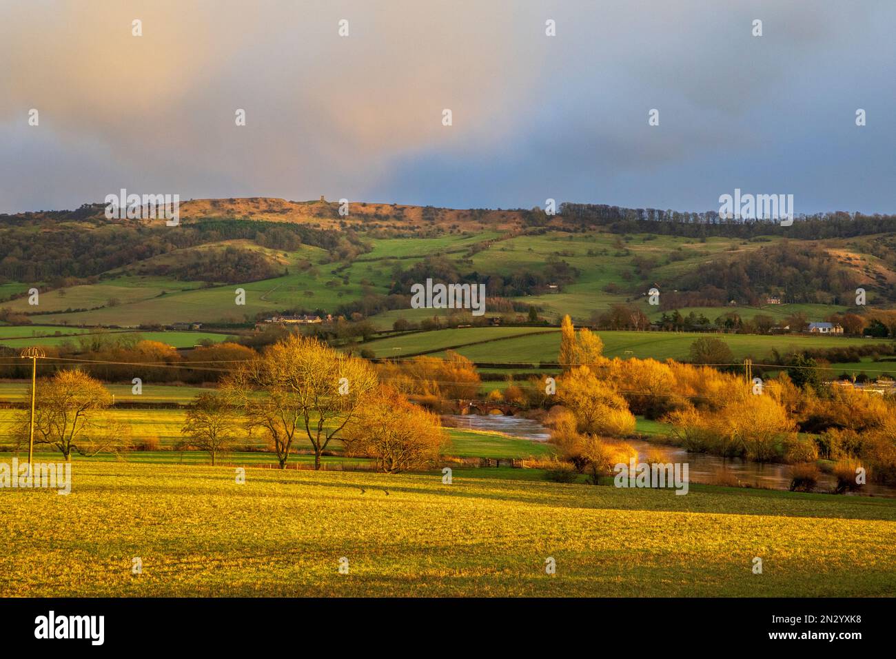 Bredon Hill and Eckington Bridge over the River Avon in the light of