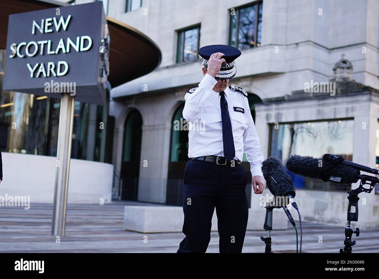 Metropolitan Police Commissioner Sir Mark Rowley speaks to the media