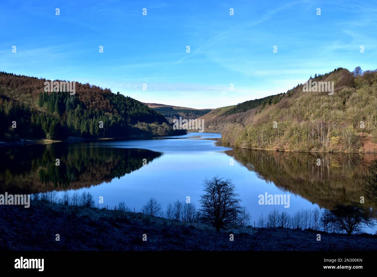 A view down Ladybower Reservoir. Stock Photo