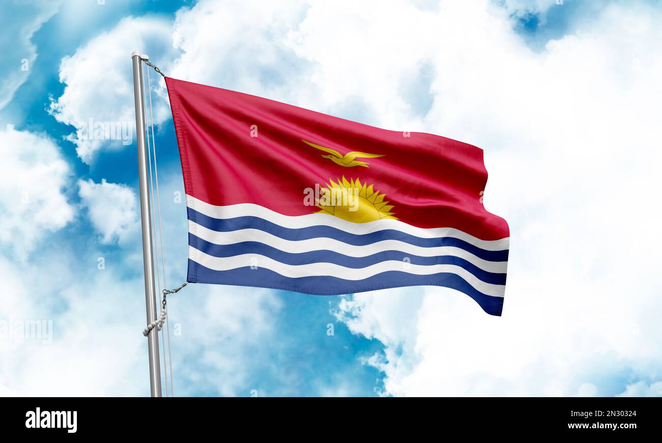 Kiribati flag waving on sky background. 3D Rendering Stock Photo - Alamy