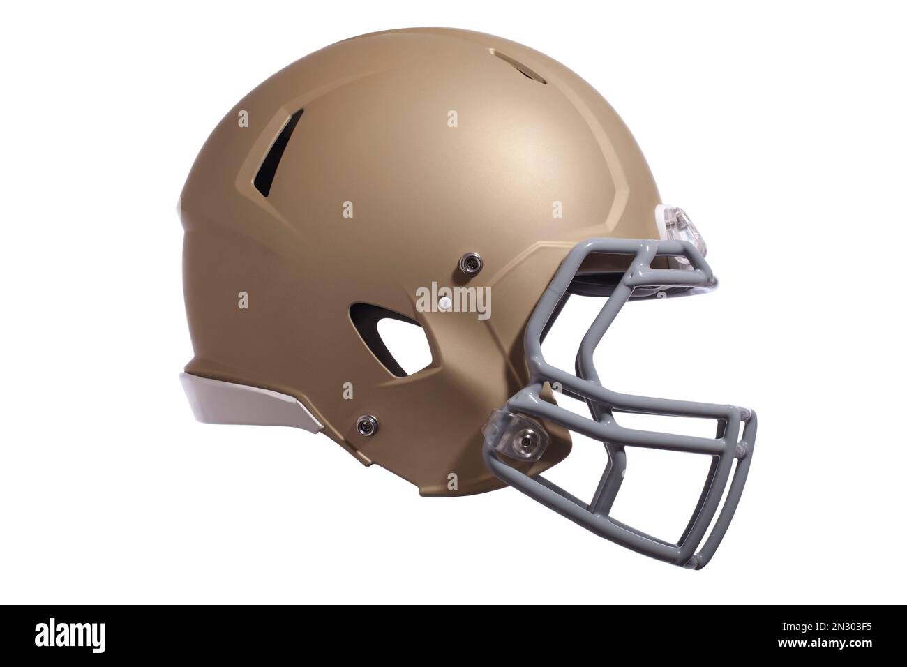Modern football helmet in gold isolated on a white background Stock Photo