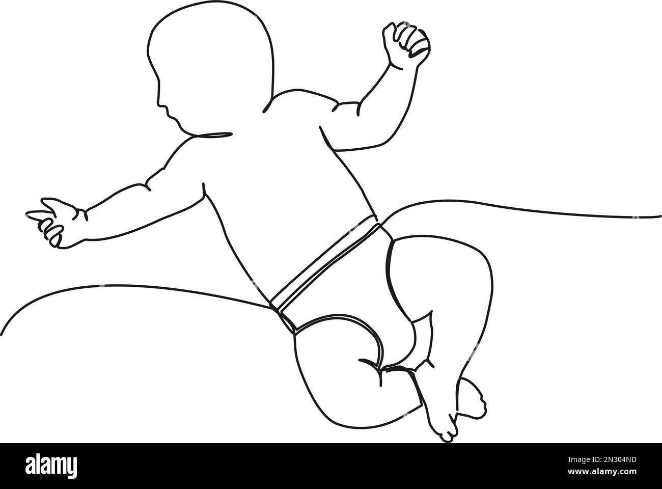 continuous single line drawing of baby in diapers, line art vector illustration Stock Vector