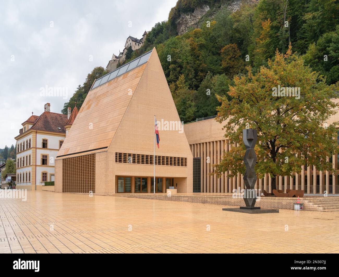 Impression around the House of Parliament in Vaduz, the capital city of Liechtenstein at autumn time Stock Photo