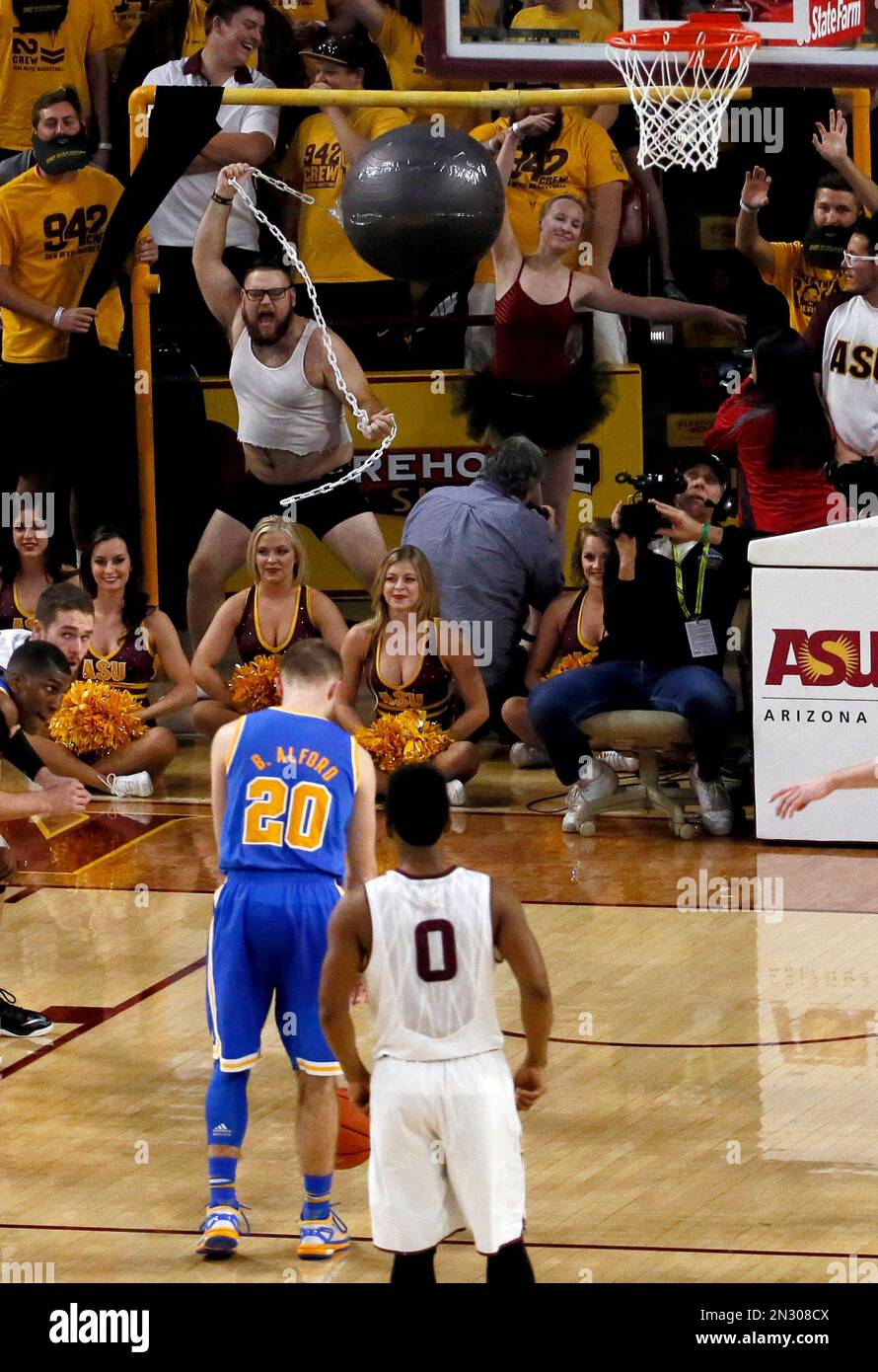 UCLA's Bryce Alford (20) shoots a free throw as Arizona State fans
