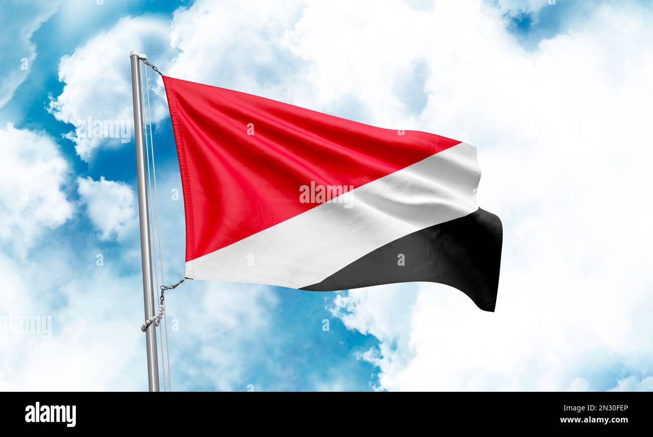 Sealand Principality flag waving on sky background. 3D Rendering Stock ...