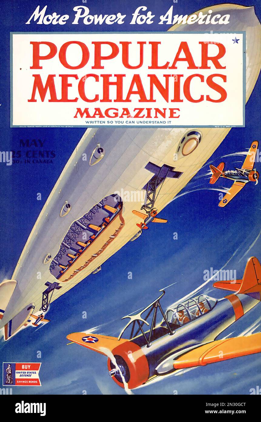 Popular Mechanics - 1942  flying aircraft carriers!  - American magazine cover during World War II Stock Photo
