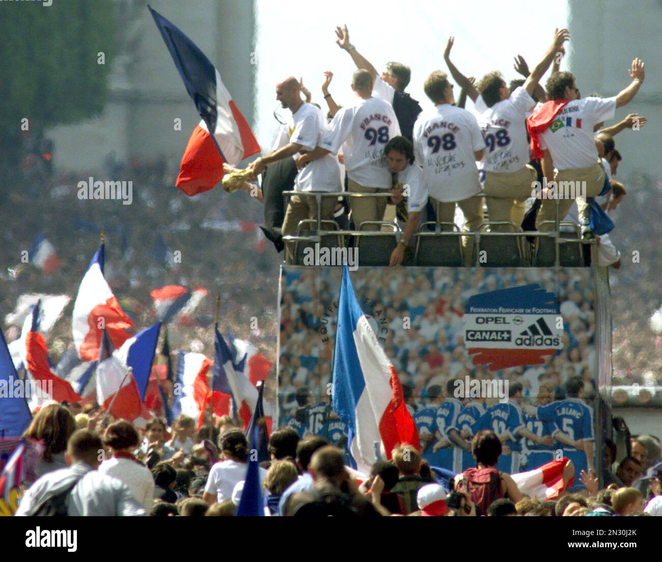 French Goalkeeper Fabien Barthez Left Holds The World Cup With Other 