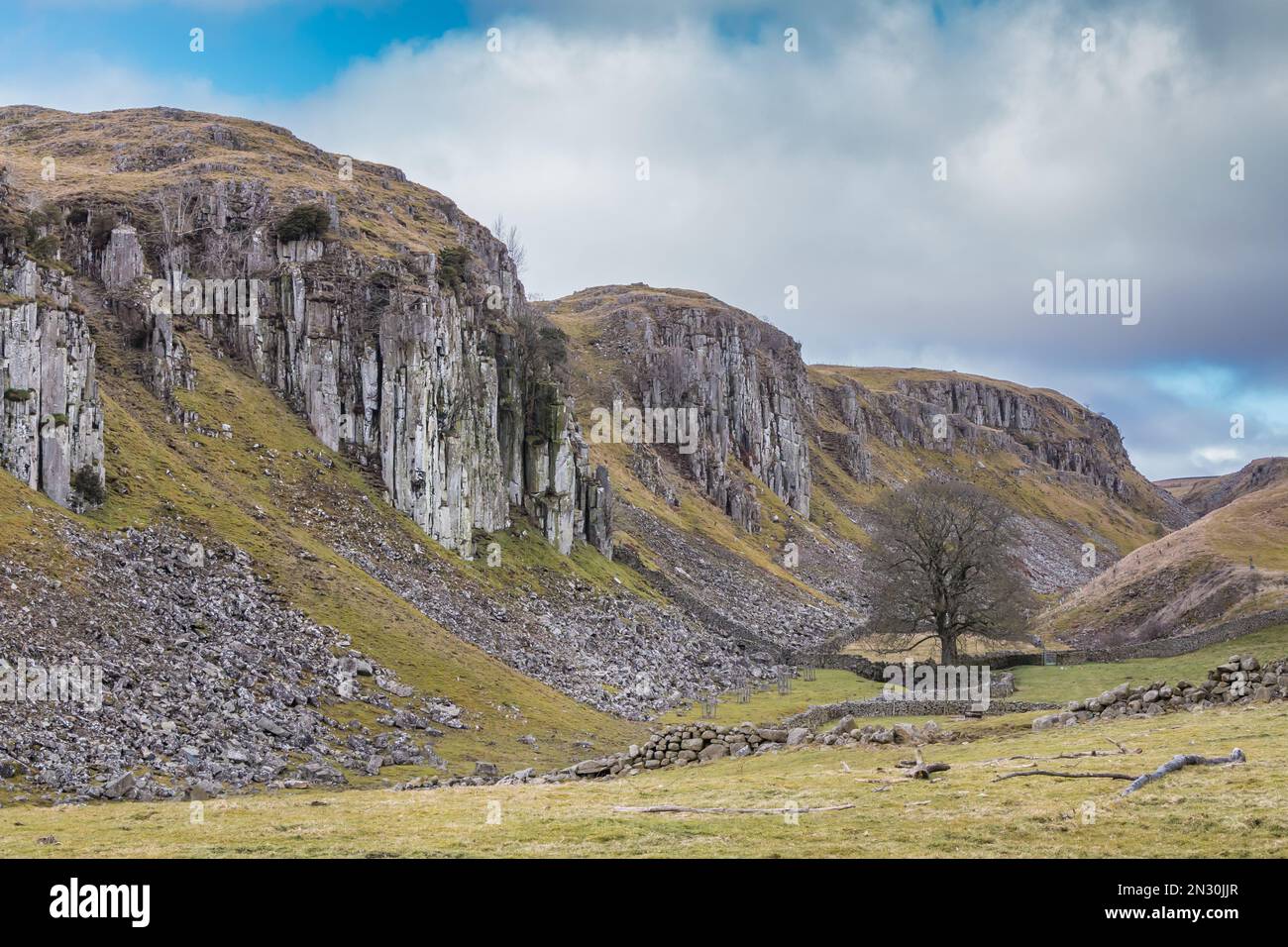 The dramatic Dolerite cliffs of Holwick Scar, Teesdale Stock Photo - Alamy