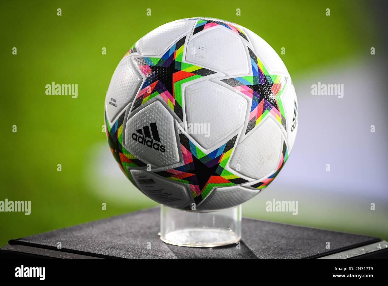 Illustration of the Adidas match ball during the UEFA Champions League,  Group B football match between Club Brugge (Club Bruges KV) and Bayer 04  Leverkusen on September 7, 2022 at Jan Breydelstadion