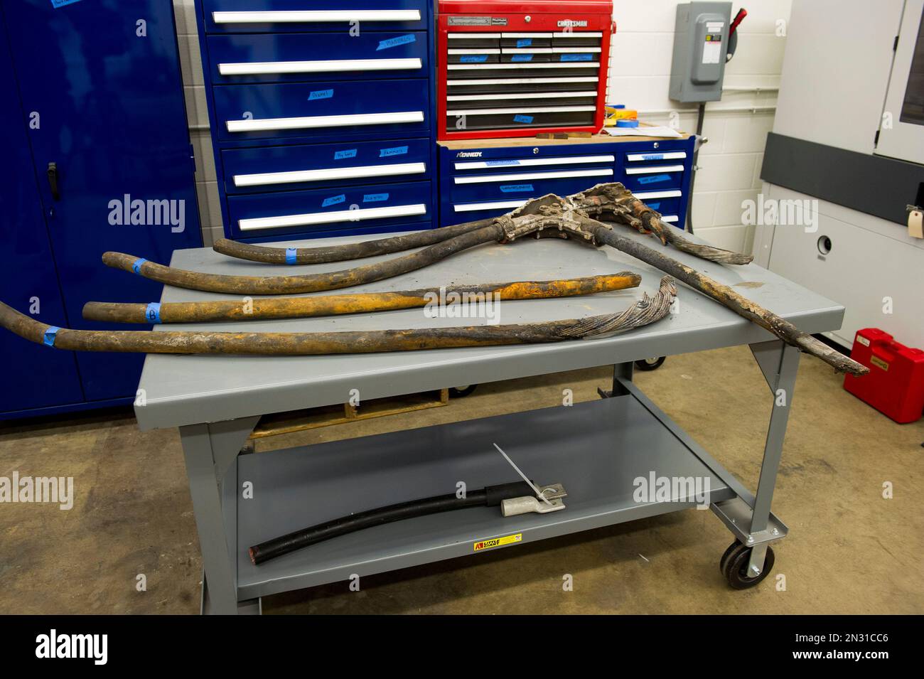 The National Transportation Safety Board displays burnt traction power