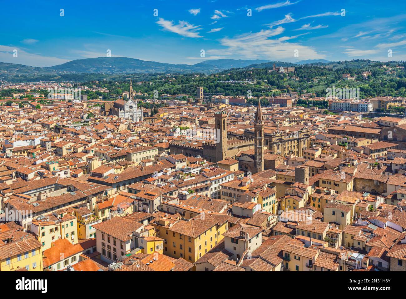 Florence Italy, high angle view city skyline at Florence old town, Tuscany Italy Stock Photo