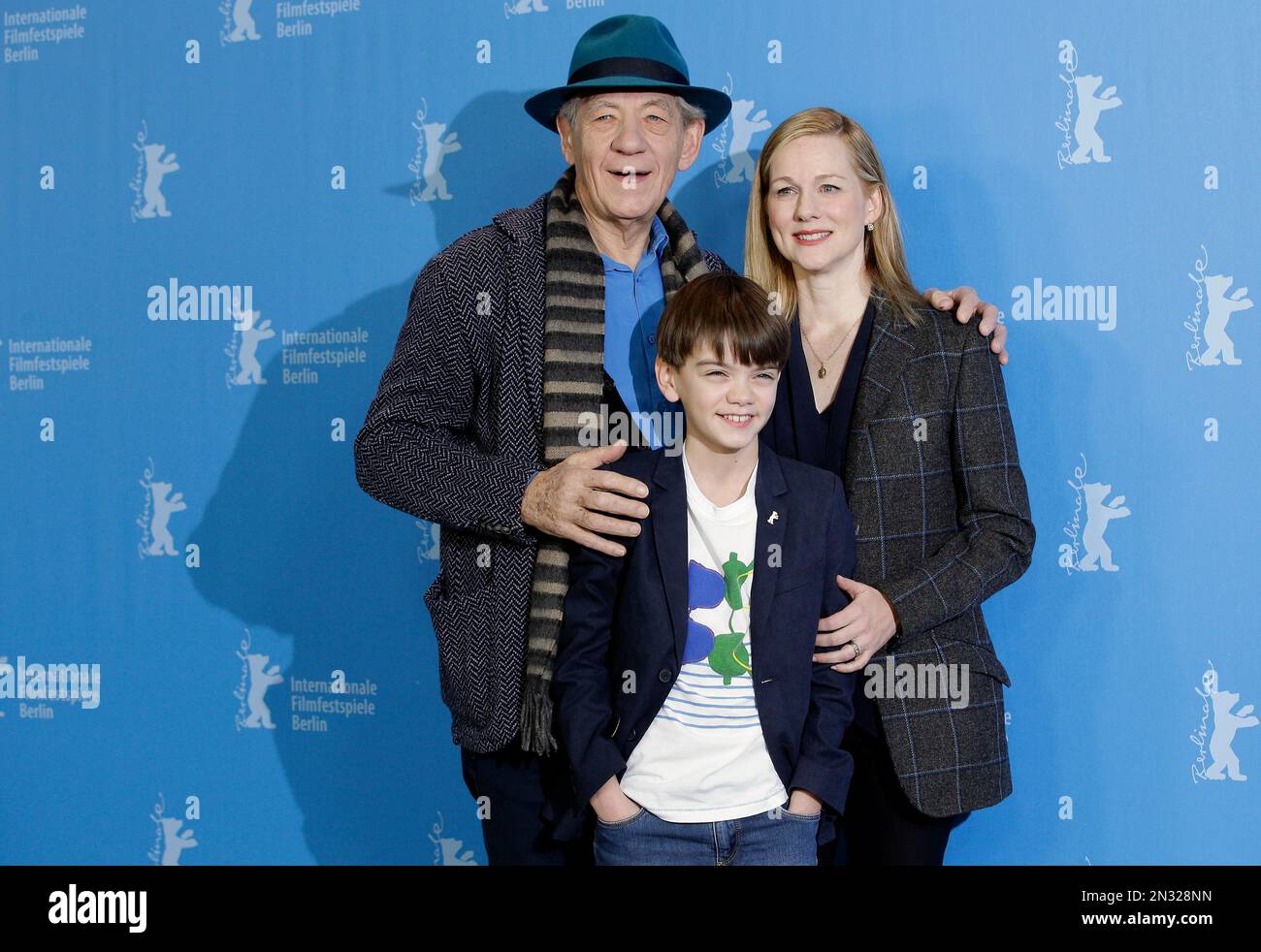 Milo Linney Actor Sir Ian McKellen, actor Milo Parker and actress Laura Linney ...