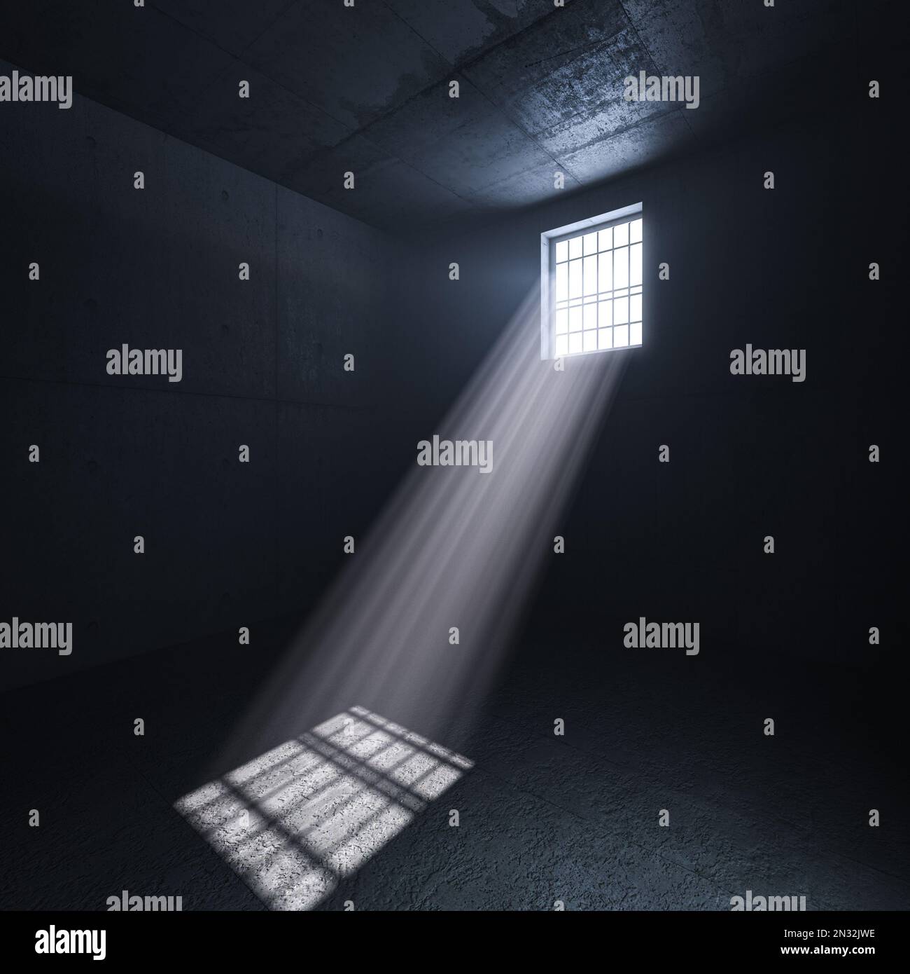 interior of a prison, sunlight coming through the window. 3d render Stock Photo