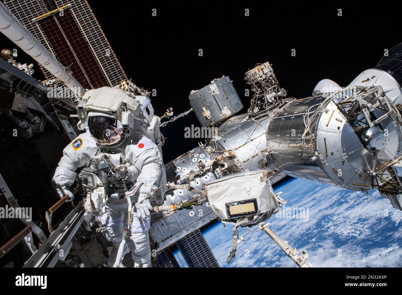 ISS - 02 February 2023 - Expedition 68 Flight Engineer Koichi Wakata of the Japan Aerospace Exploration Agency (JAXA) is pictured in his Extravehicula Stock Photo