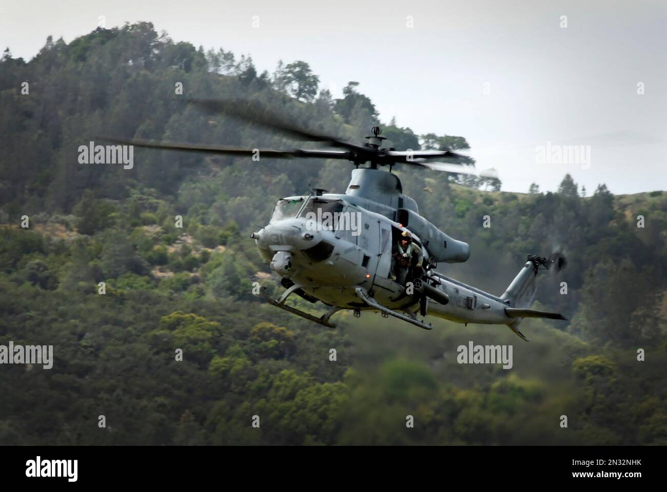 13th Marine Expeditionary Unit helicopters in a military training exercise on dirt airstrip, Fort Hunter Liggett, CA. Stock Photo