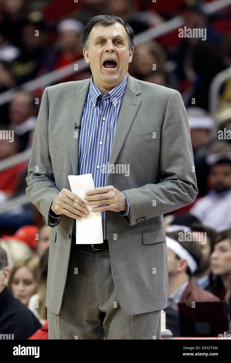 Houston Rockets coach Kevin McHale yells to his players in the first half of an NBA basketball game against the Chicago Bulls Wednesday, Feb. 4, 2015, in Houston. (AP Photo/Pat Sullivan) Stock Photo