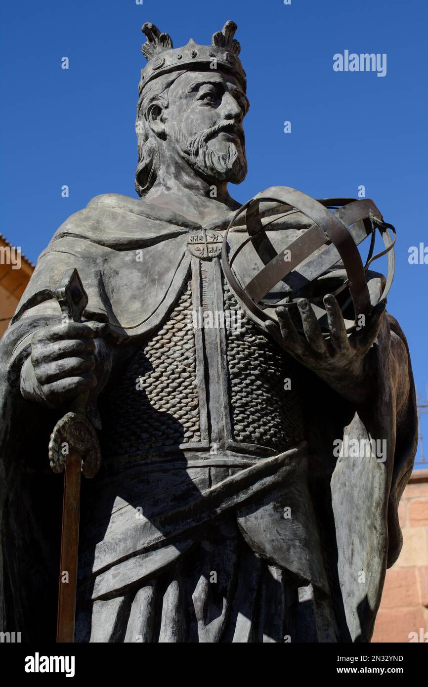 Statue of Alfonso X in the Plaza de España, Lorca, Murcia, Spain. King of Castile and Leon from 1252 to 1284. Stock Photo