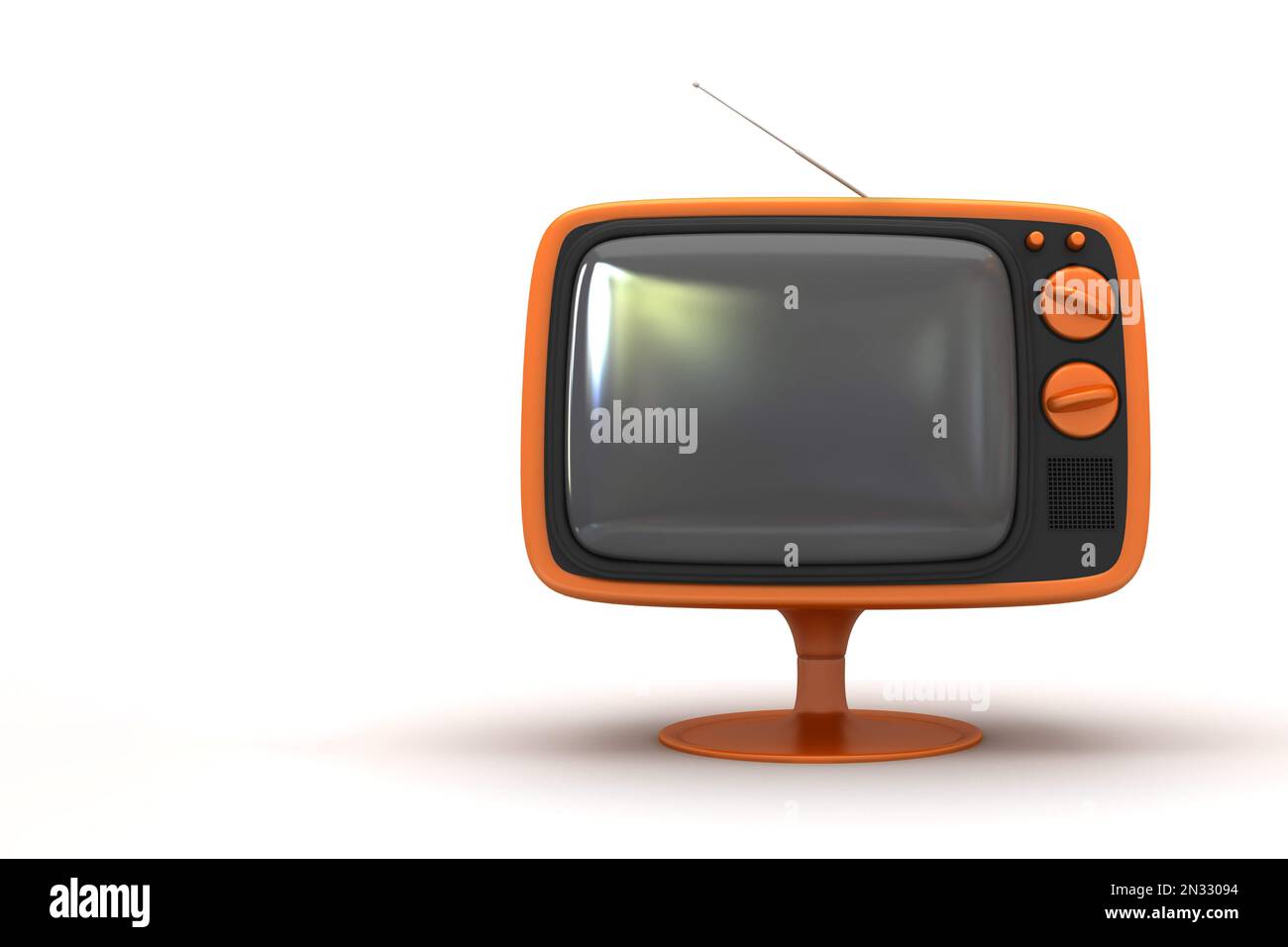 Stylish orange colored retro TV with antenna 3d illustration and render
