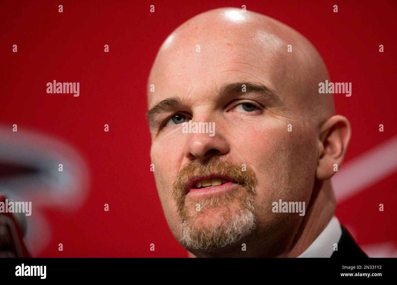 Former Seattle Seahawks defensive coordinator Dan Quinn speaks during a