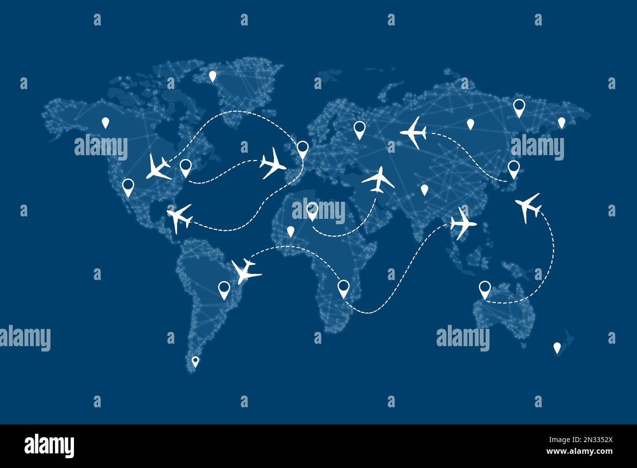 Flight routs map with airplanes on it, illustration Stock Photo