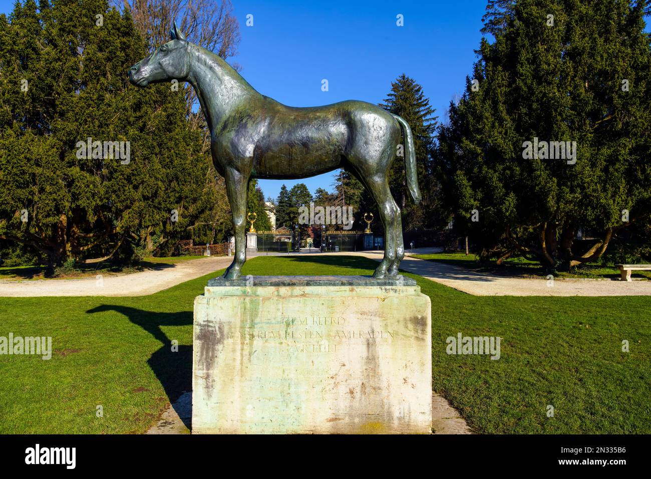 Large horse statue in in Wenkenpark, Riehen, Canton Basel-Stadt, Switzerland. Stock Photo