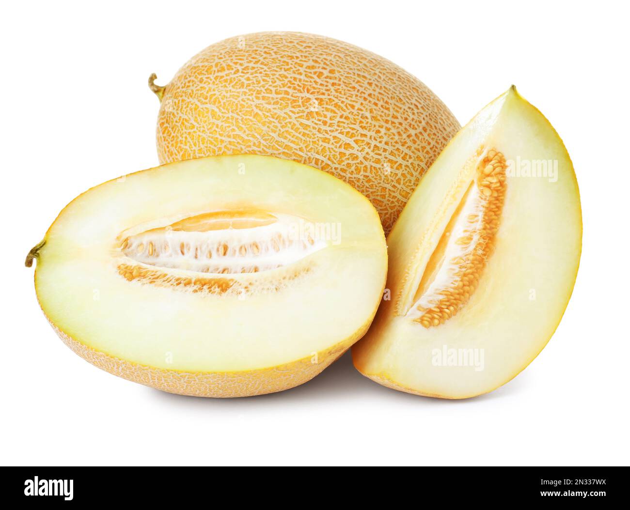 Delicious ripe honeydew melons isolated on white Stock Photo Alamy