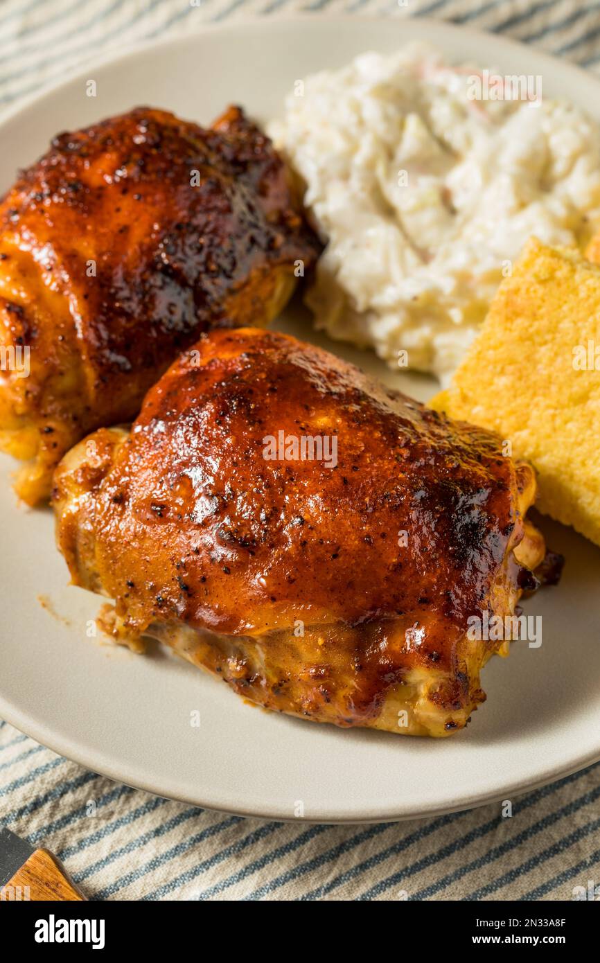 Homemade Healthy BBQ Chicken Thighs with Barbecue Sauce Stock Photo Alamy